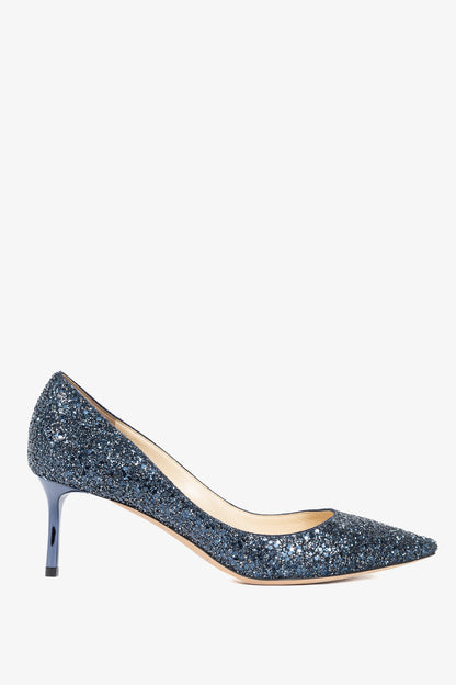 Jimmy Choo Romy 60 Navy Coarse Glitter Pointed-Toe Pumps