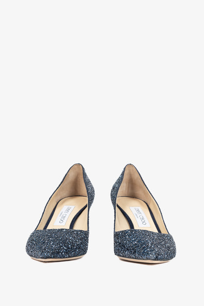 Jimmy Choo Romy 60 Navy Coarse Glitter Pointed-Toe Pumps