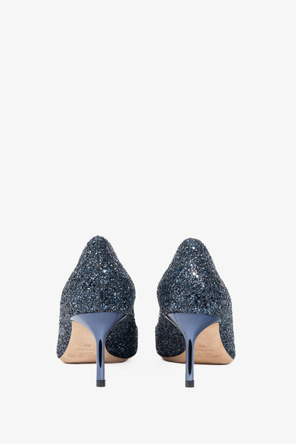 Jimmy Choo Romy 60 Navy Coarse Glitter Pointed-Toe Pumps