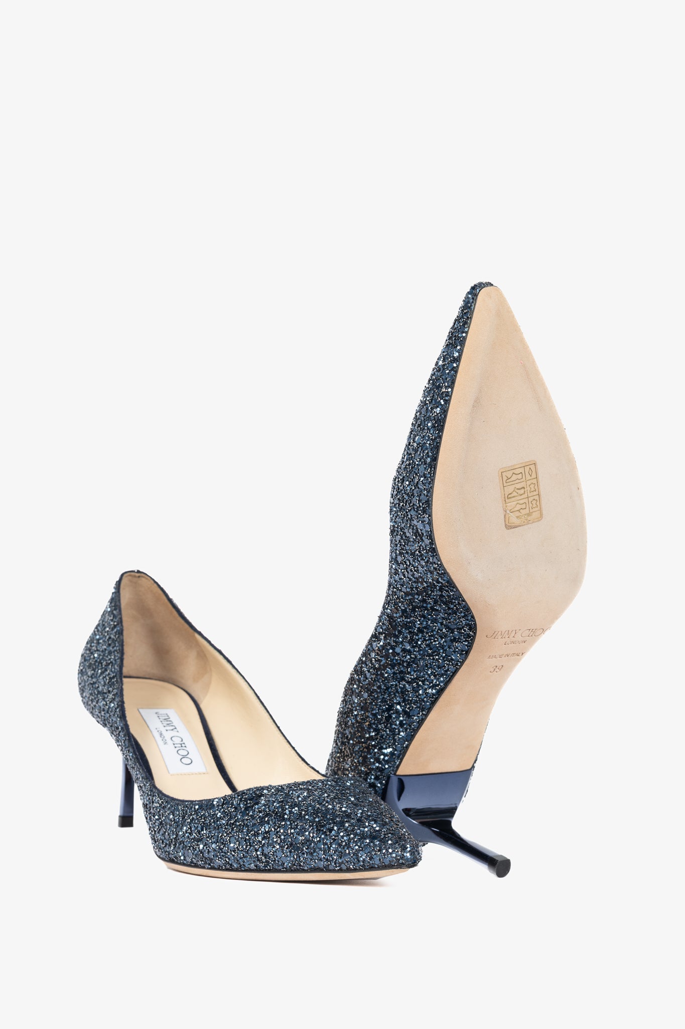 Jimmy Choo Romy 60 Navy Coarse Glitter Pointed-Toe Pumps