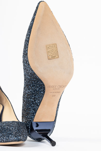 Jimmy Choo Romy 60 Navy Coarse Glitter Pointed-Toe Pumps