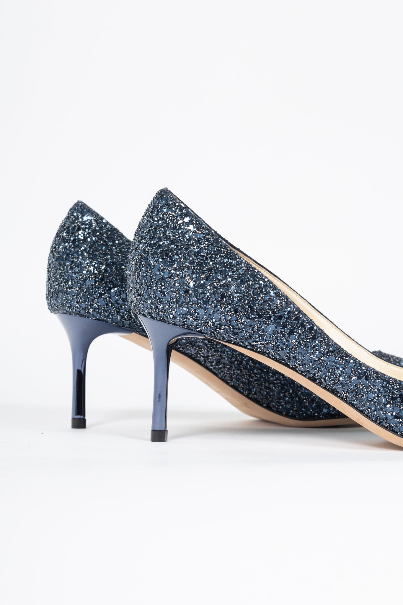 Jimmy Choo Romy 60 Navy Coarse Glitter Pointed-Toe Pumps