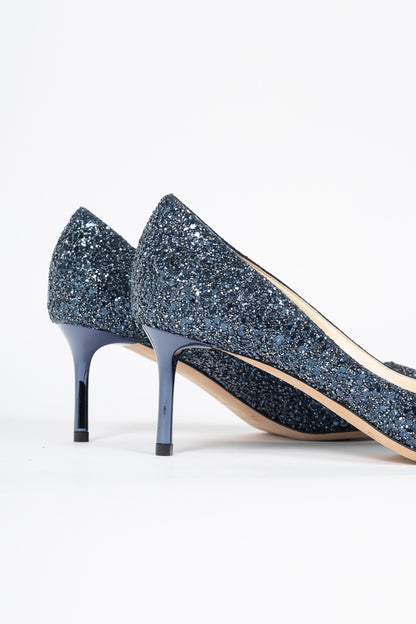 Jimmy Choo Romy 60 Navy Coarse Glitter Pointed-Toe Pumps