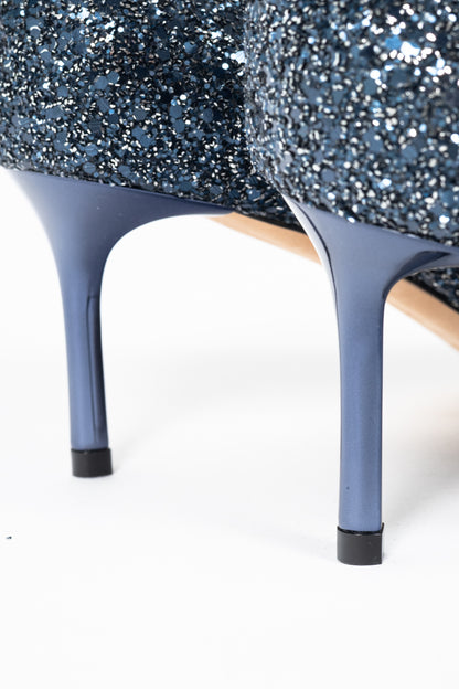 Jimmy Choo Romy 60 Navy Coarse Glitter Pointed-Toe Pumps