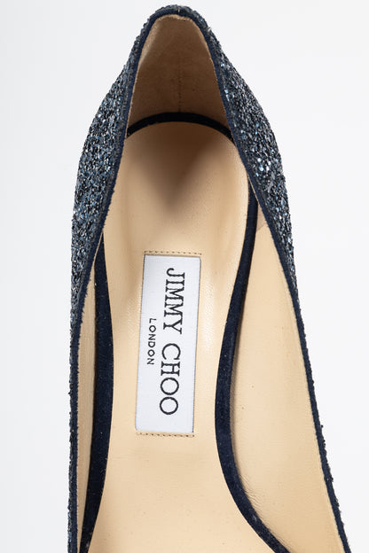 Jimmy Choo Romy 60 Navy Coarse Glitter Pointed-Toe Pumps