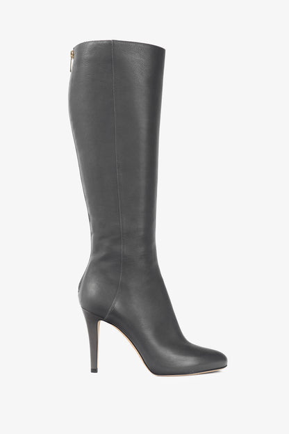 Jimmy Choo Glory Grey Leather Heeled Knee-High Boots