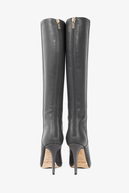 Jimmy Choo Glory Grey Leather Heeled Knee-High Boots