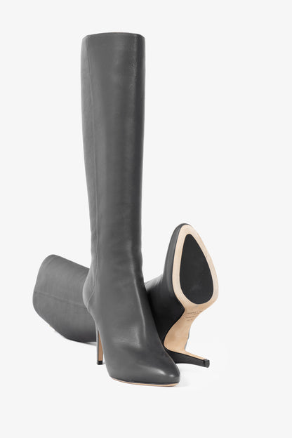 Jimmy Choo Glory Grey Leather Heeled Knee-High Boots