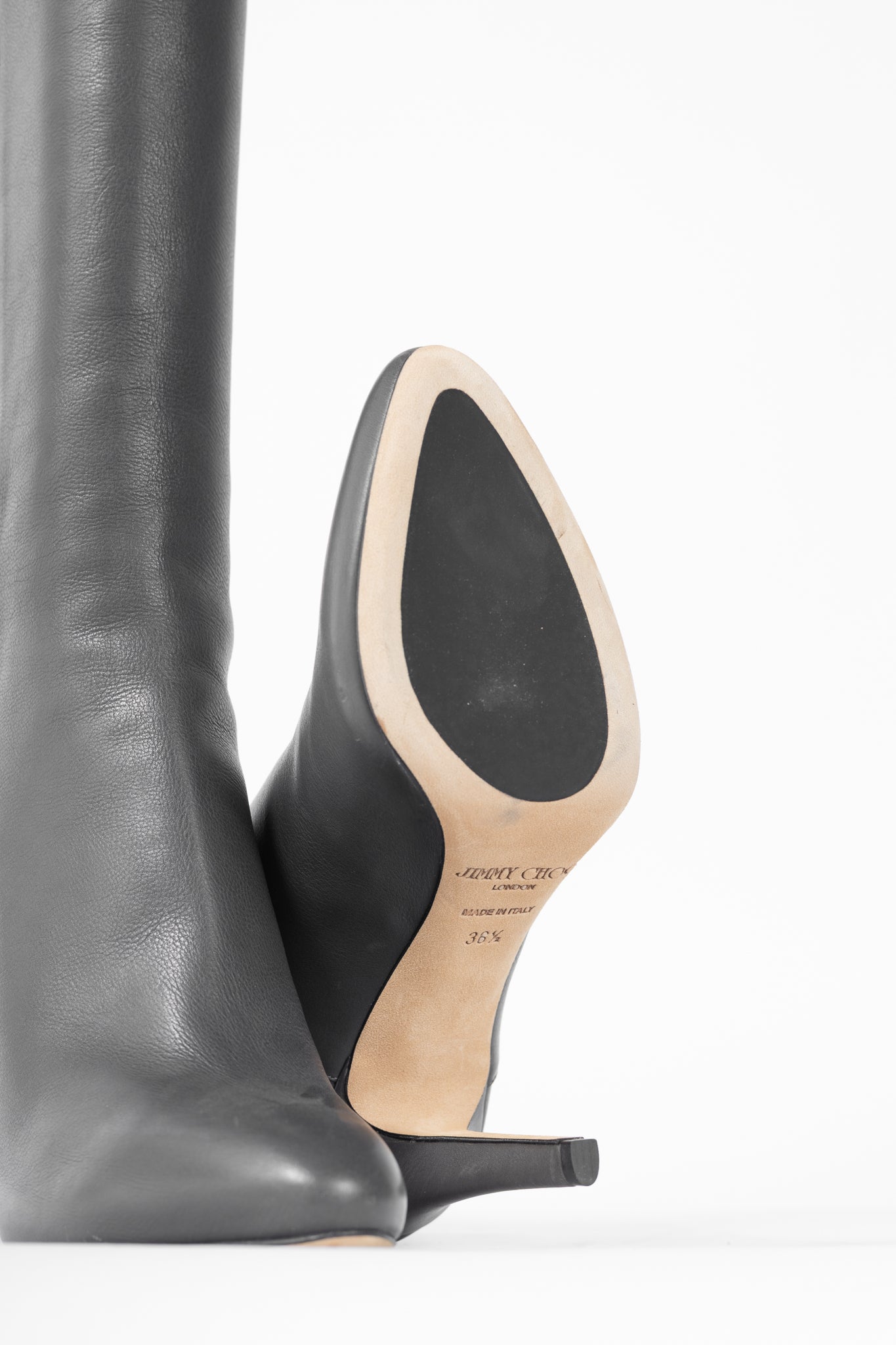 Jimmy Choo Glory Grey Leather Heeled Knee-High Boots