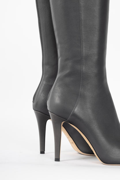 Jimmy Choo Glory Grey Leather Heeled Knee-High Boots