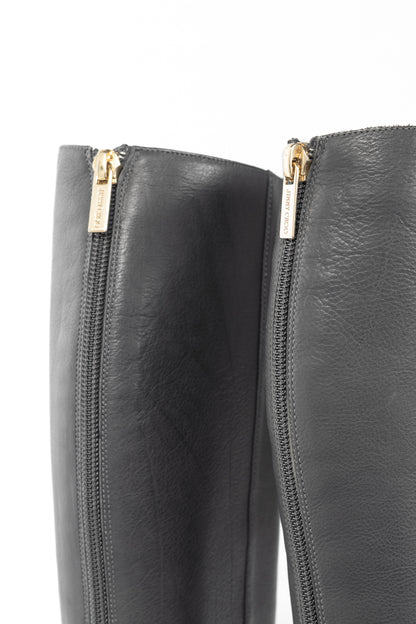 Jimmy Choo Glory Grey Leather Heeled Knee-High Boots