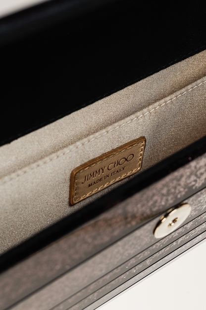 Jimmy Choo Sweetie Glitter Lucite Clutch in Black Champagne