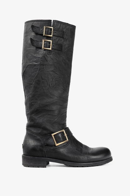 Jimmy Choo Yule Black Knee-High Biker Boots