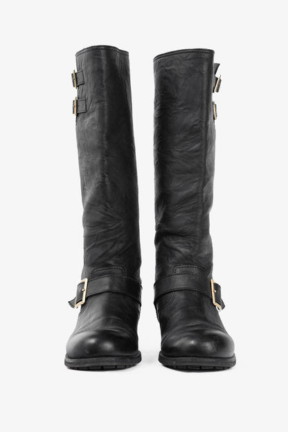 Jimmy Choo Yule Black Knee-High Biker Boots