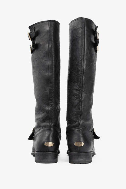 Jimmy Choo Yule Black Knee-High Biker Boots