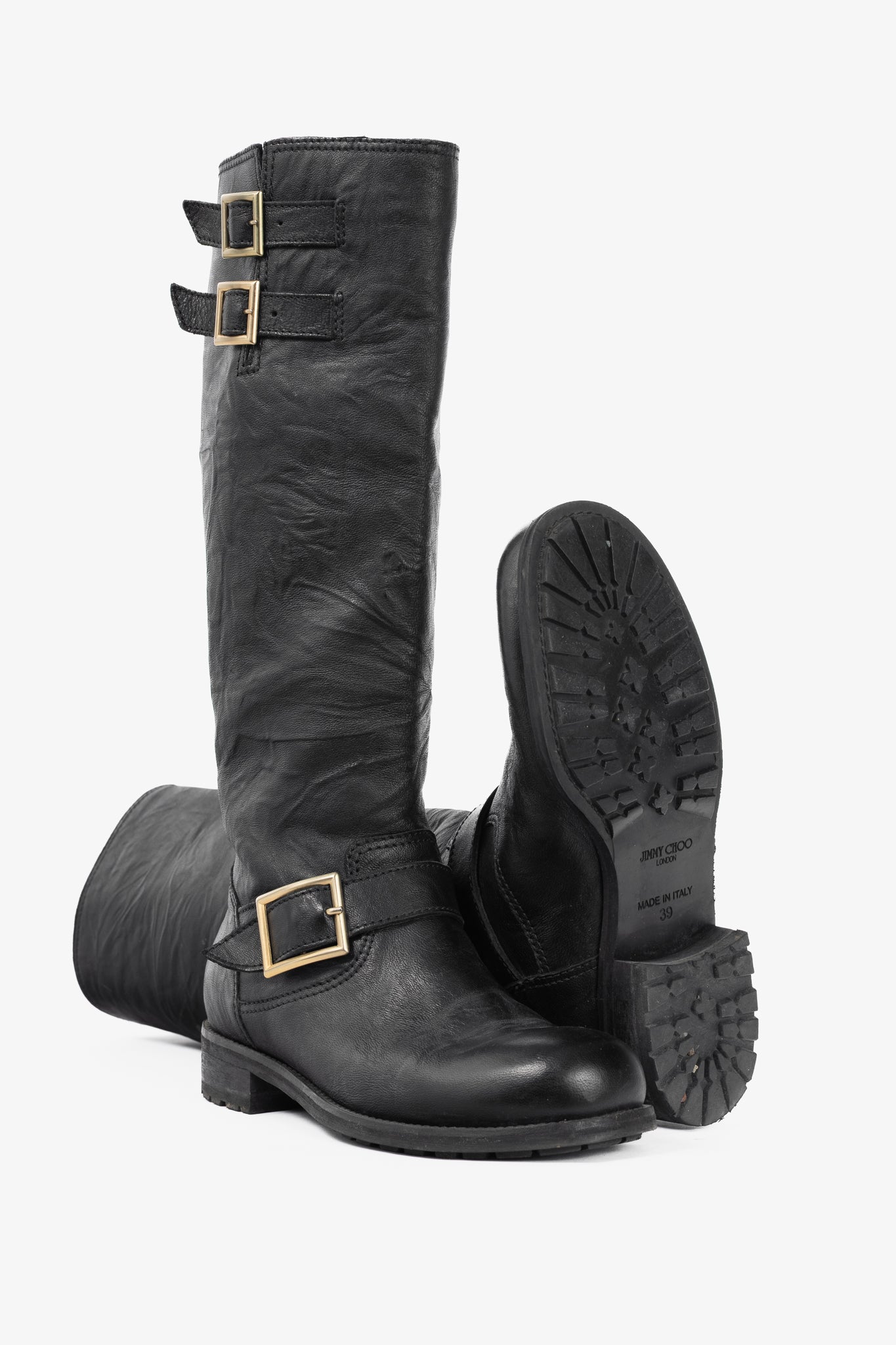 Jimmy Choo Yule Black Knee-High Biker Boots