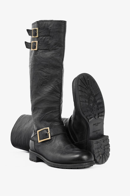 Jimmy Choo Yule Black Knee-High Biker Boots