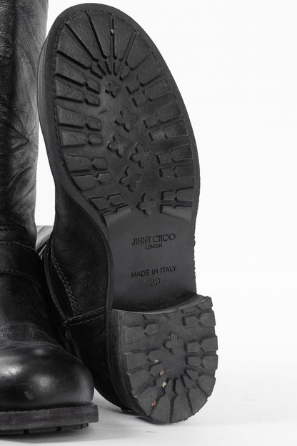 Jimmy Choo Yule Black Knee-High Biker Boots