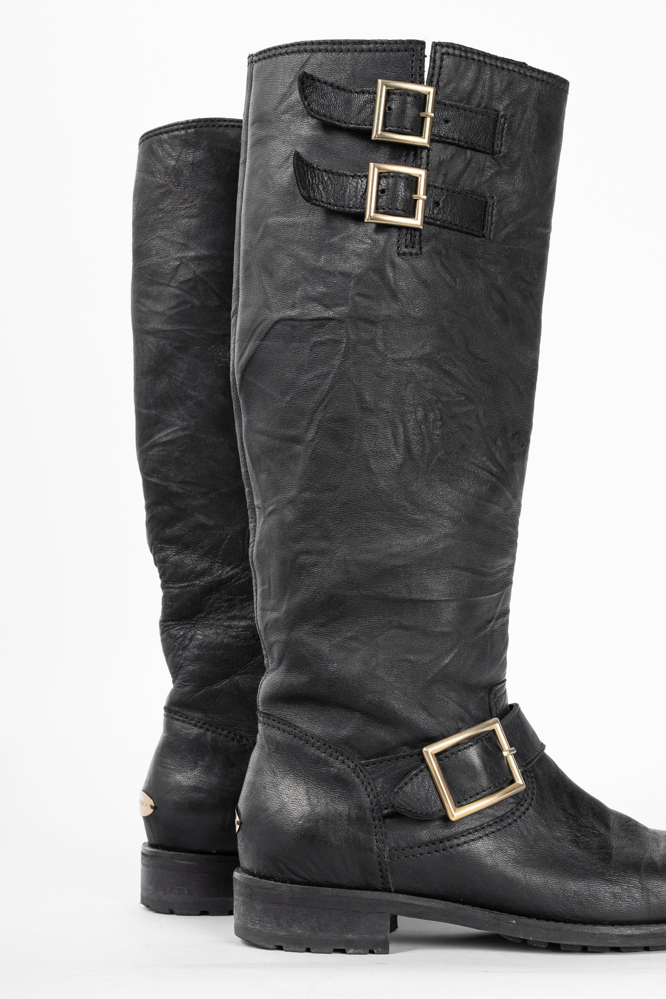 Jimmy Choo Yule Black Knee-High Biker Boots