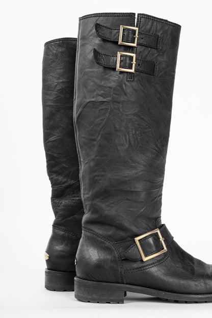 Jimmy Choo Yule Black Knee-High Biker Boots