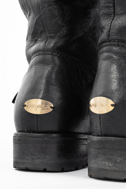 Jimmy Choo Yule Black Knee-High Biker Boots