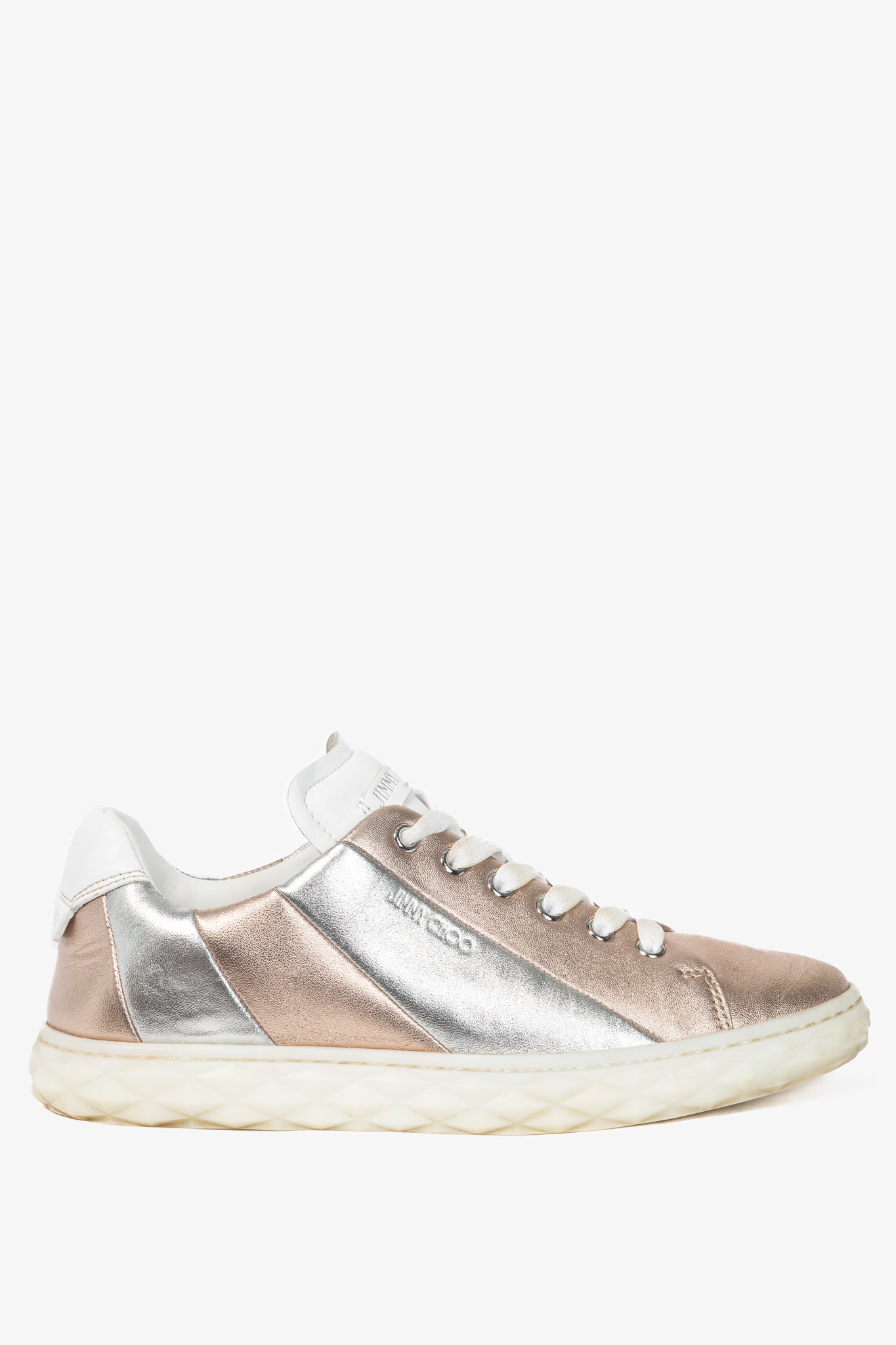 Jimmy Choo SS21 Diamond Light Rose Gold & Silver Metallic Nappa Sneakers