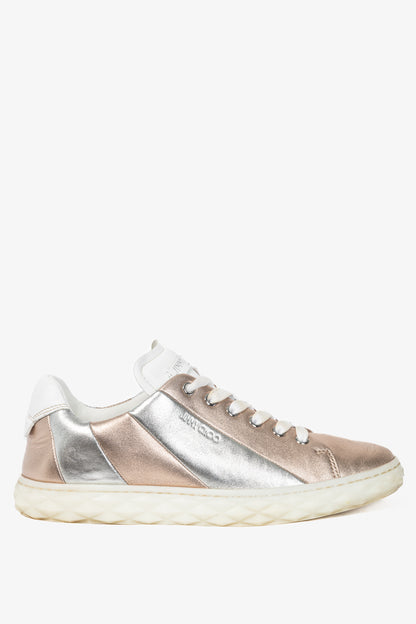 Jimmy Choo SS21 Diamond Light Rose Gold & Silver Metallic Nappa Sneakers