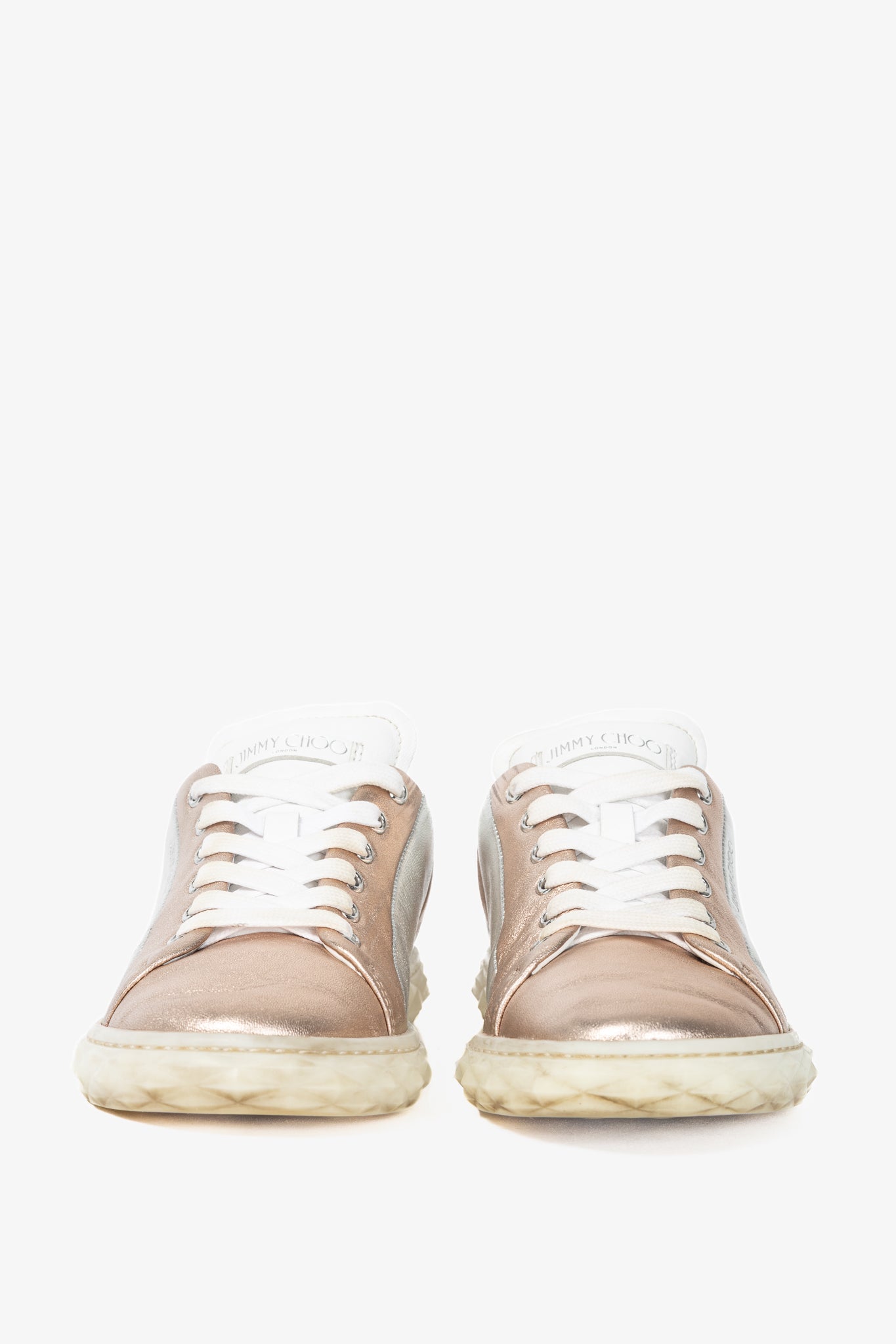 Jimmy Choo SS21 Diamond Light Rose Gold & Silver Metallic Nappa Sneakers