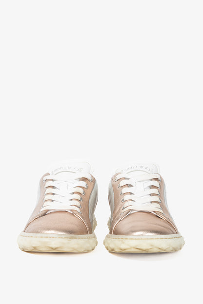 Jimmy Choo SS21 Diamond Light Rose Gold & Silver Metallic Nappa Sneakers