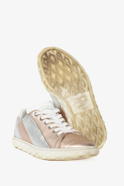 Jimmy Choo SS21 Diamond Light Rose Gold & Silver Metallic Nappa Sneakers