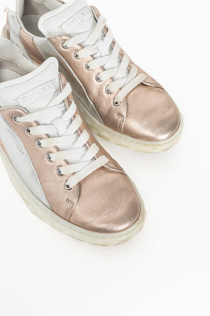 Jimmy Choo SS21 Diamond Light Rose Gold & Silver Metallic Nappa Sneakers