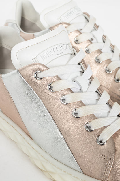 Jimmy Choo SS21 Diamond Light Rose Gold & Silver Metallic Nappa Sneakers