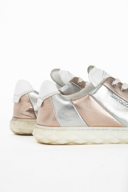 Jimmy Choo SS21 Diamond Light Rose Gold & Silver Metallic Nappa Sneakers