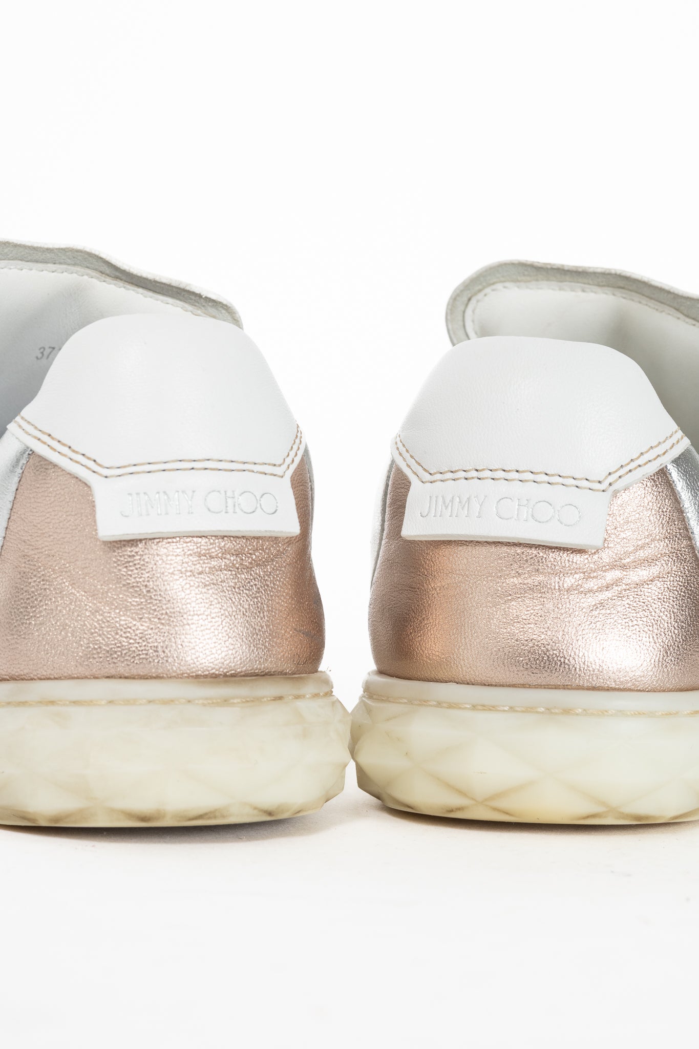 Jimmy Choo SS21 Diamond Light Rose Gold & Silver Metallic Nappa Sneakers