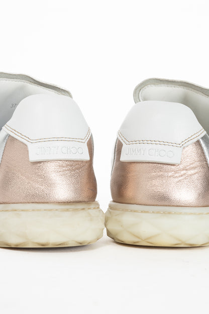 Jimmy Choo SS21 Diamond Light Rose Gold & Silver Metallic Nappa Sneakers