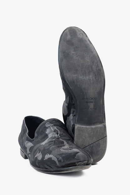 Jimmy Choo Black Camouflage Textile Loafers