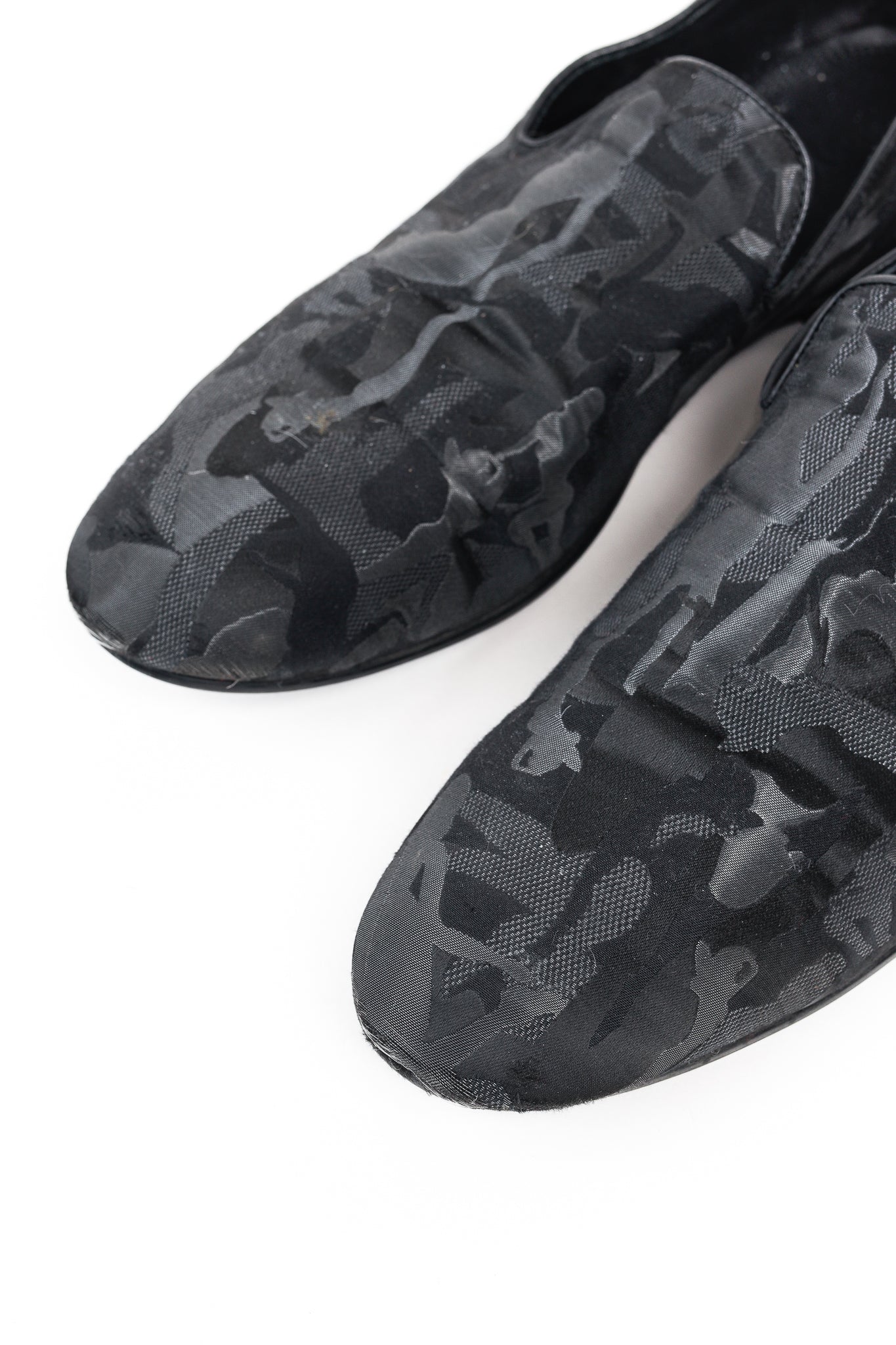 Jimmy Choo Black Camouflage Textile Loafers