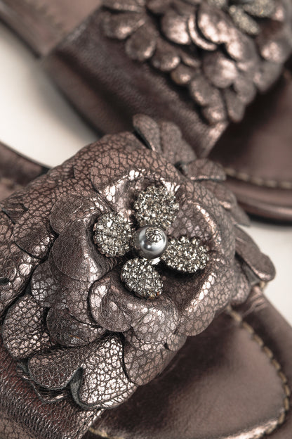 Jimmy Choo Neave Embelllished Floral Light Mocha Leather Sandal