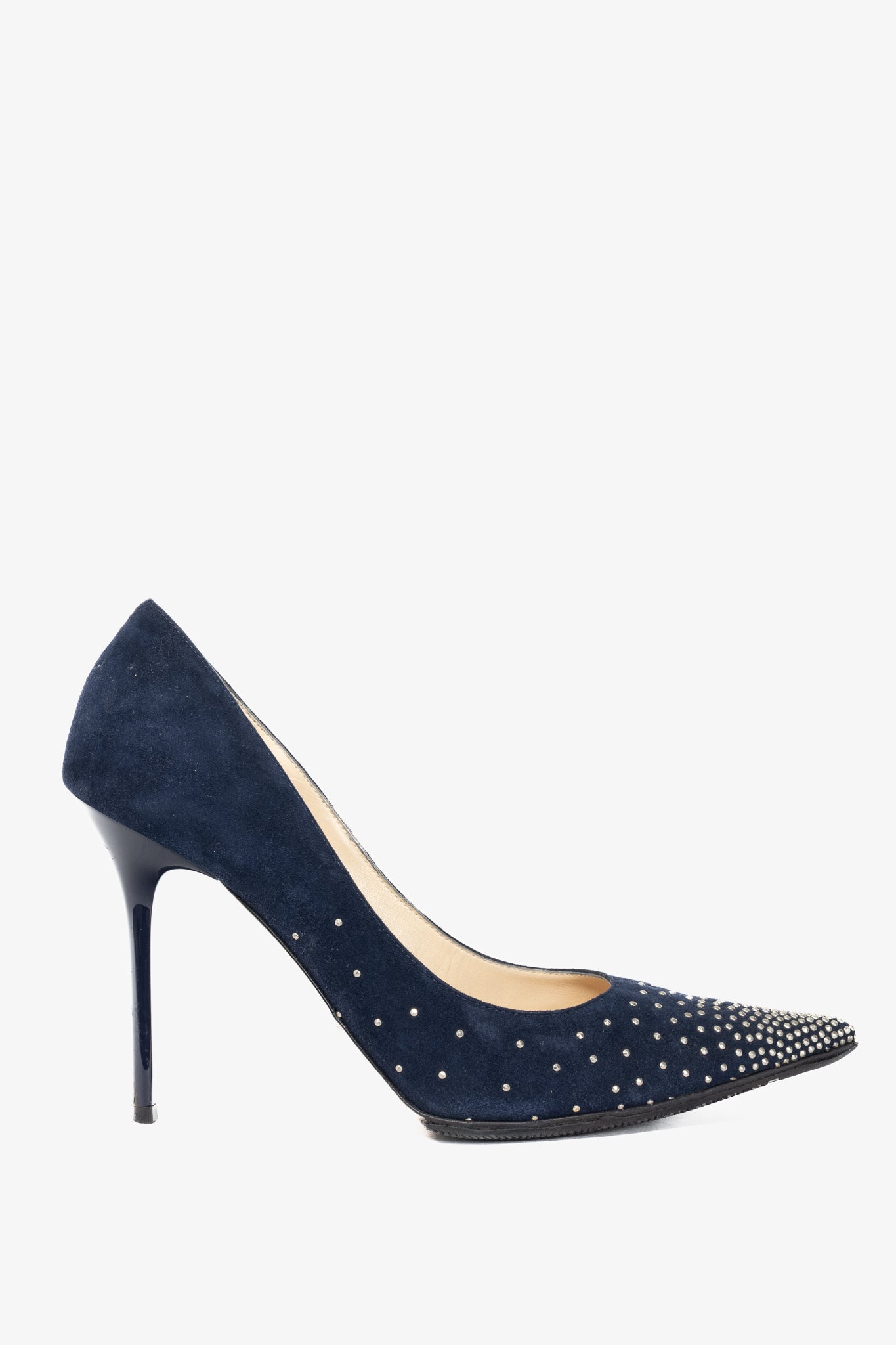 Jimmy Choo Abel Navy Suede Rhinestone-Embellished Pumps