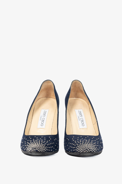 Jimmy Choo Abel Navy Suede Rhinestone-Embellished Pumps