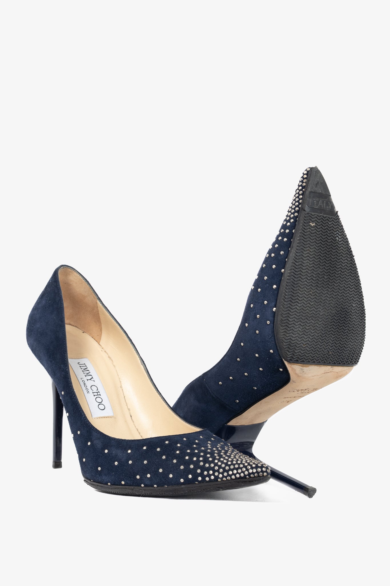 Jimmy Choo Abel Navy Suede Rhinestone-Embellished Pumps