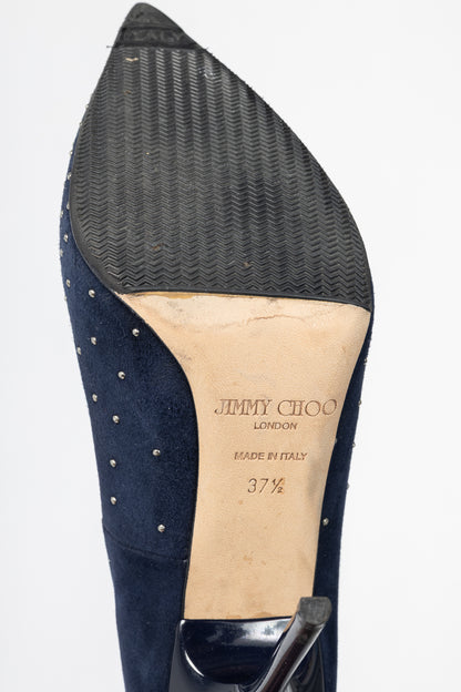 Jimmy Choo Abel Navy Suede Rhinestone-Embellished Pumps