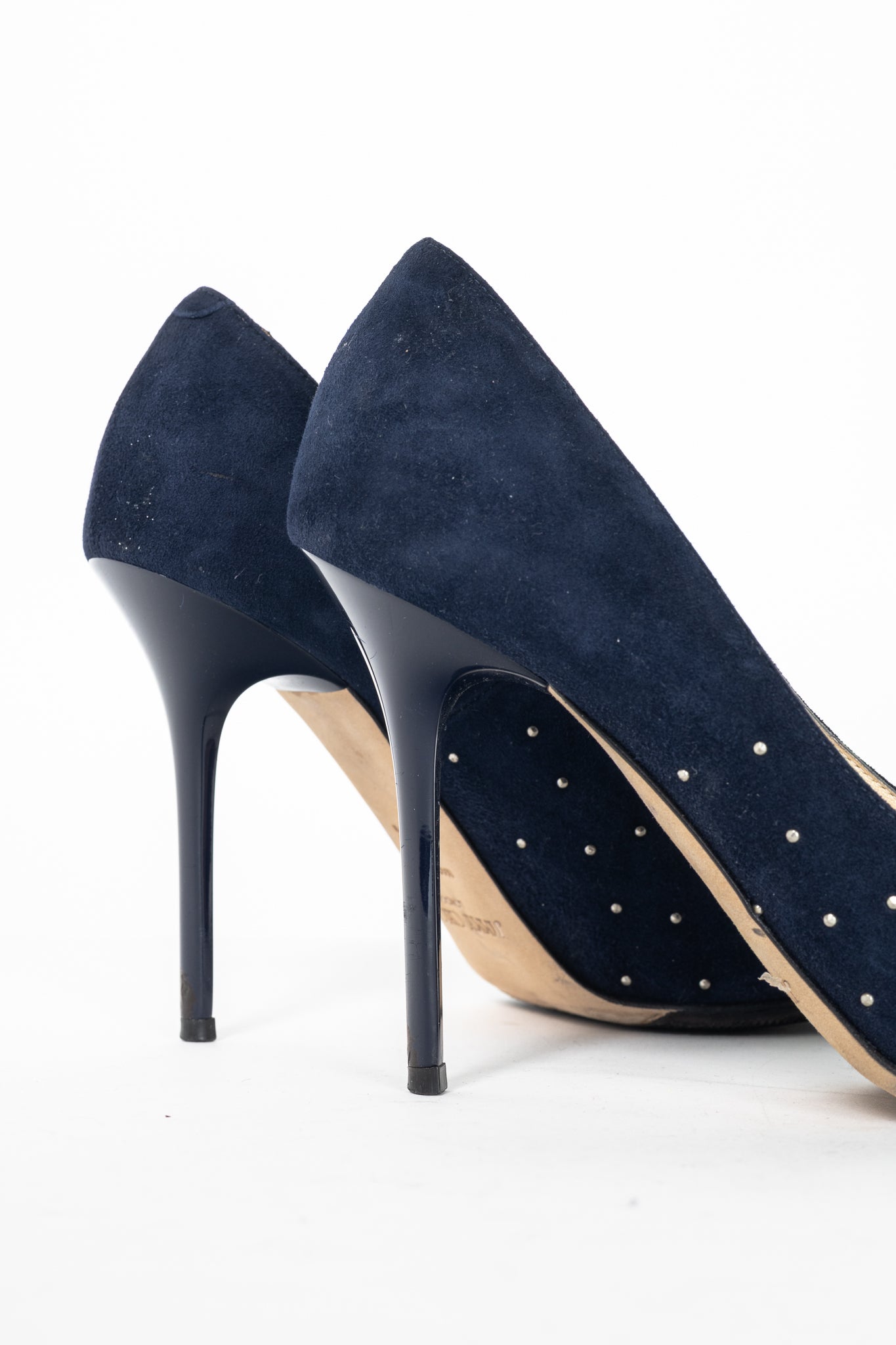 Jimmy Choo Abel Navy Suede Rhinestone-Embellished Pumps