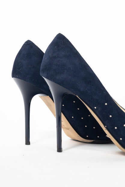 Jimmy Choo Abel Navy Suede Rhinestone-Embellished Pumps