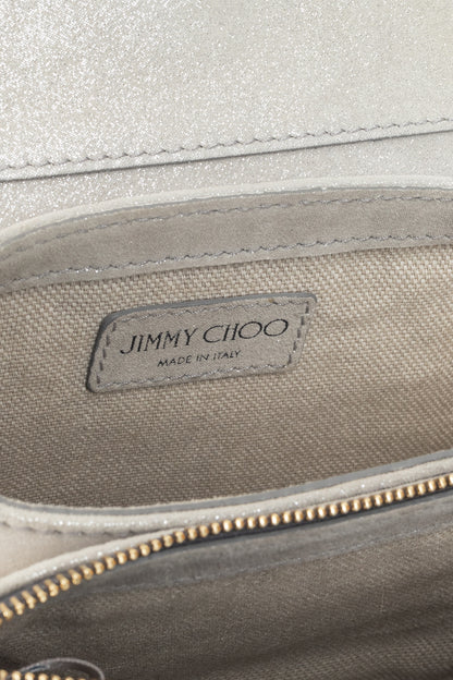 Jimmy Choo Shadow Silver Shimmer Leather Flap Crossbody