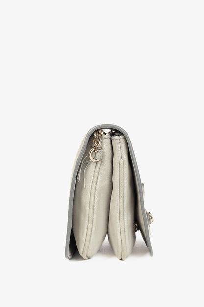 Jimmy Choo Shadow Silver Shimmer Leather Flap Crossbody