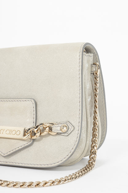 Jimmy Choo Shadow Silver Shimmer Leather Flap Crossbody