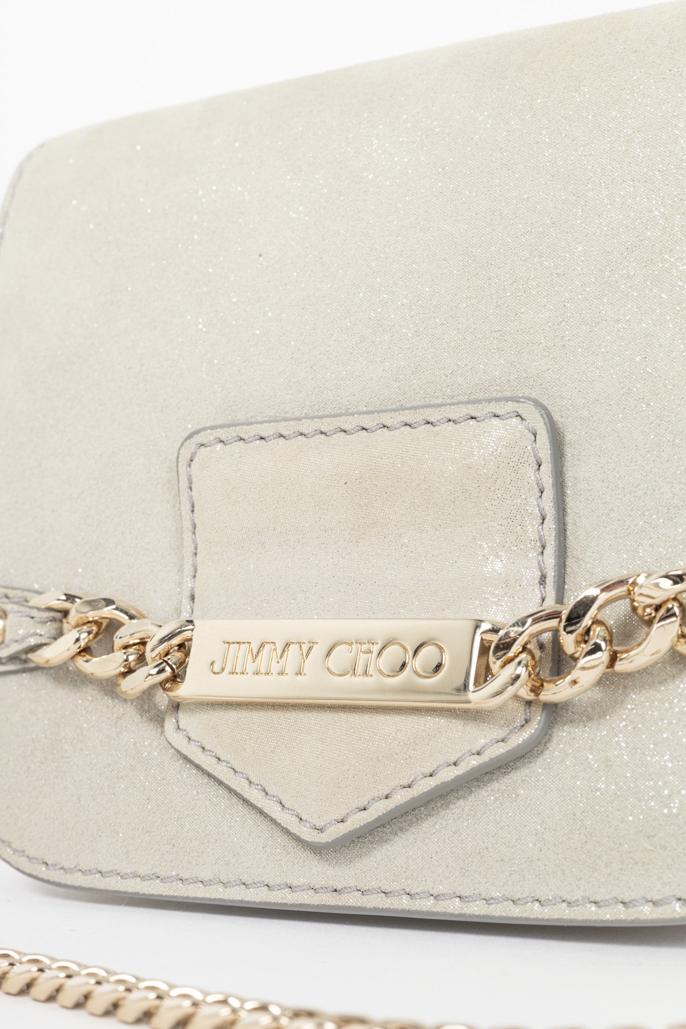 Jimmy Choo Shadow Silver Shimmer Leather Flap Crossbody