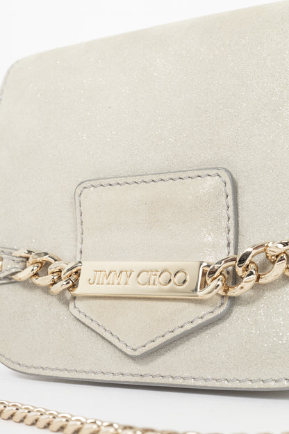 Jimmy Choo Shadow Silver Shimmer Leather Flap Crossbody