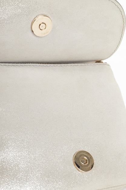Jimmy Choo Shadow Silver Shimmer Leather Flap Crossbody
